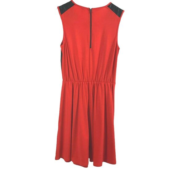 Womens Dress Size Small Red with Black Faux Leather‎ Fit Flare Sleeveless - Picture 5 of 8